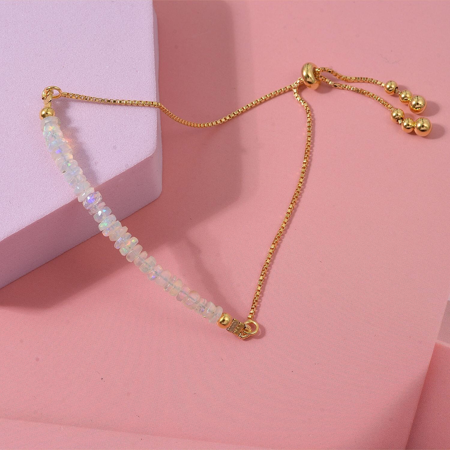 Ethiopian Opal Bracelet (Size 6.5 - 8 Adjustable) in Yellow Gold Plated Sterling Silver 7.00 Ct. 8323651 2