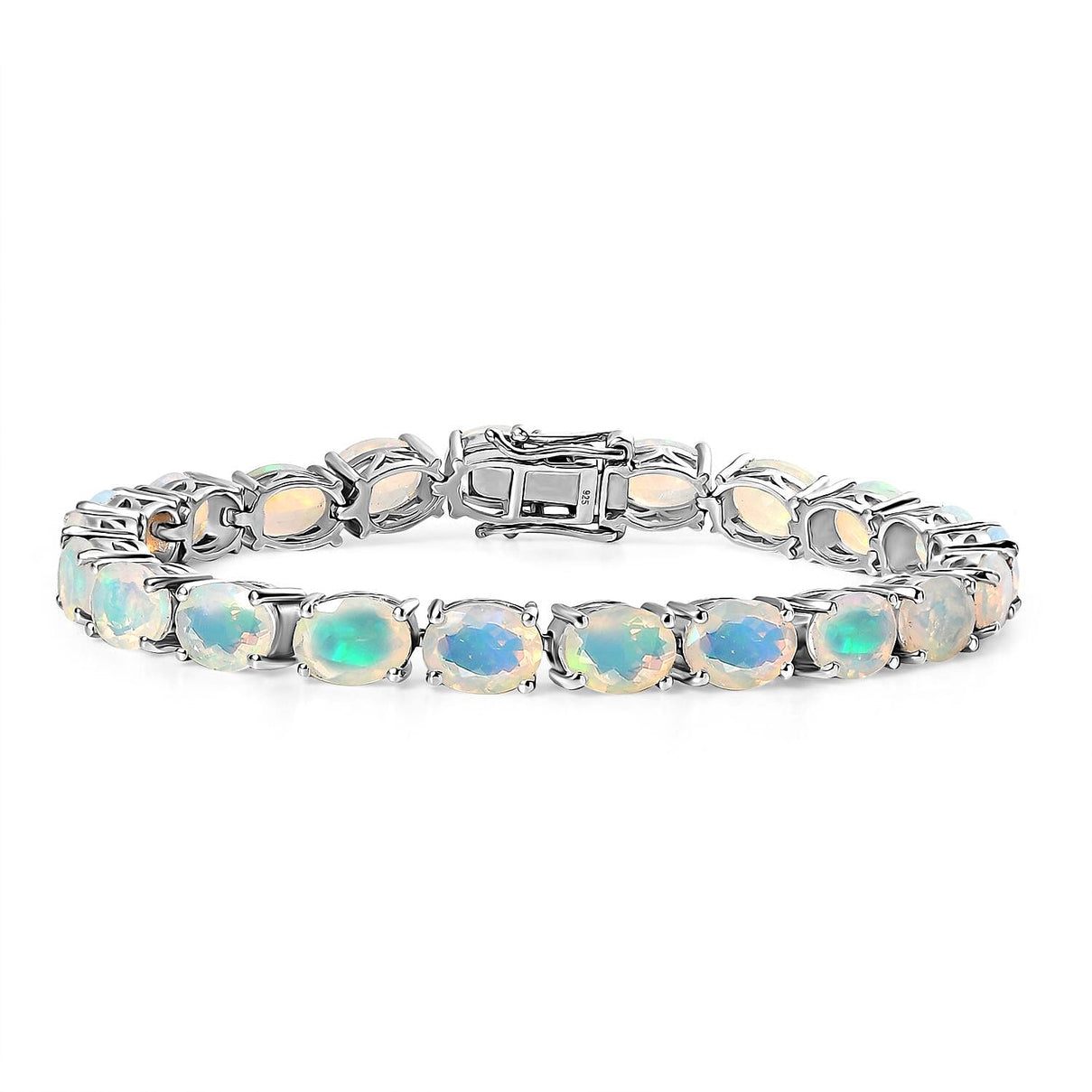 AAA Ethiopian Opal Tennis Bracelet (Size - 7) with GB Lock Box Rhodium Overlay Sterling Silver 13.42 Ct 8103588 11