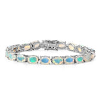 AAA Ethiopian Opal Tennis Bracelet (Size - 7)  Rhodium Overlay Sterling Silver 13.42 Ct, Silver Wt. 12.56 Gms.