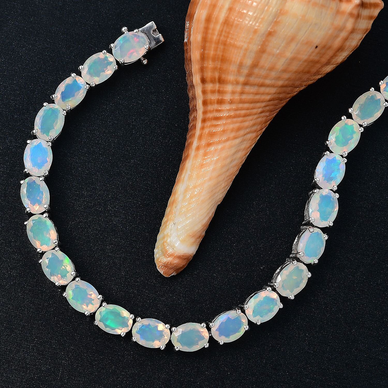 AAA Ethiopian Opal Tennis Bracelet (Size - 7) with GB Lock Box Rhodium Overlay Sterling Silver 13.42 Ct 8103588 12