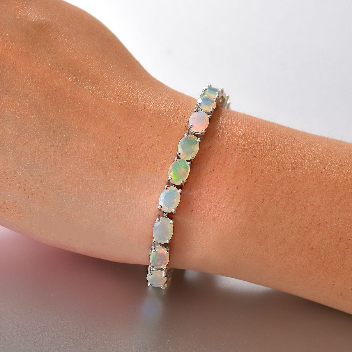 AAA Ethiopian Opal Tennis Bracelet (Size - 7) with GB Lock Box Rhodium Overlay Sterling Silver 13.42 Ct 8103588 13