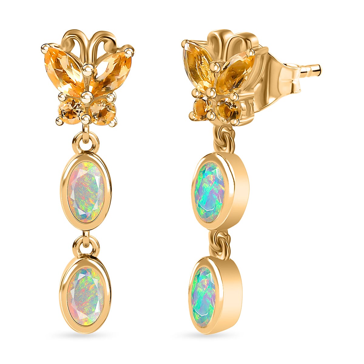 Ethiopian Opal, Citrine Dangling Earrings in 18K Vermeil Yellow Gold Plated Sterling Silver 1.32 Ct. 7933487 0