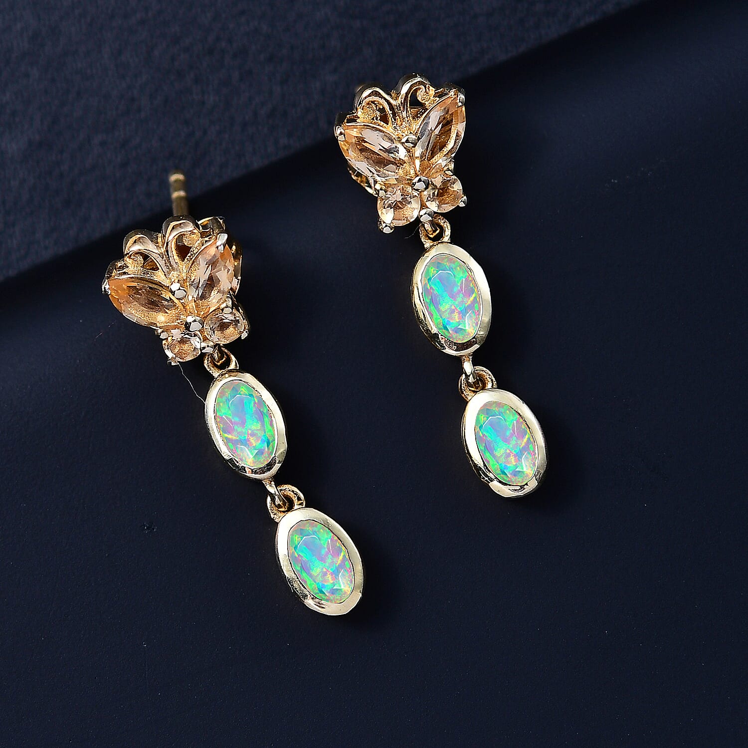 Ethiopian Opal, Citrine Dangling Earrings in 18K Vermeil Yellow Gold Plated Sterling Silver 1.32 Ct. 7933487 1