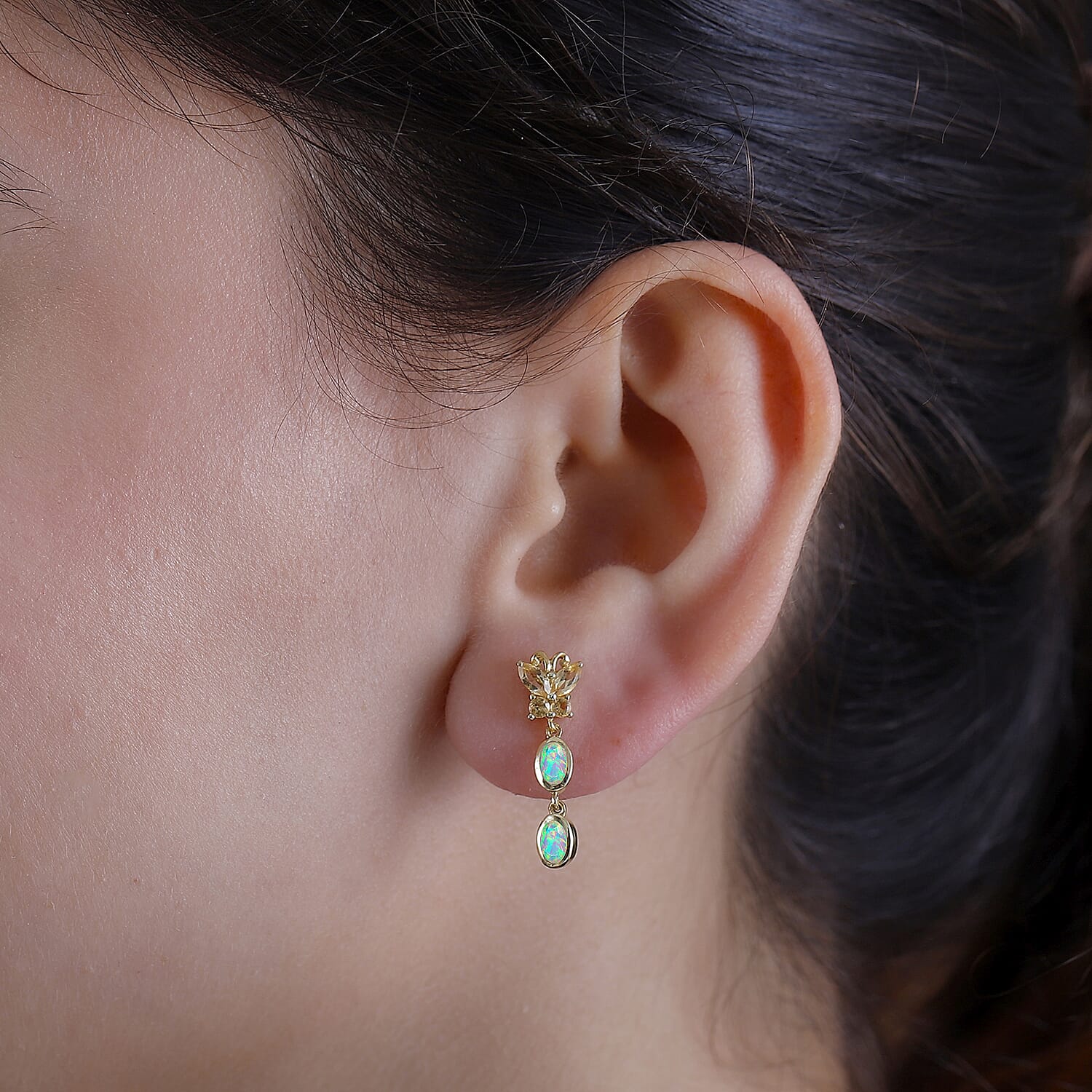 Ethiopian Opal, Citrine Dangling Earrings in 18K Vermeil Yellow Gold Plated Sterling Silver 1.32 Ct. 7933487 2