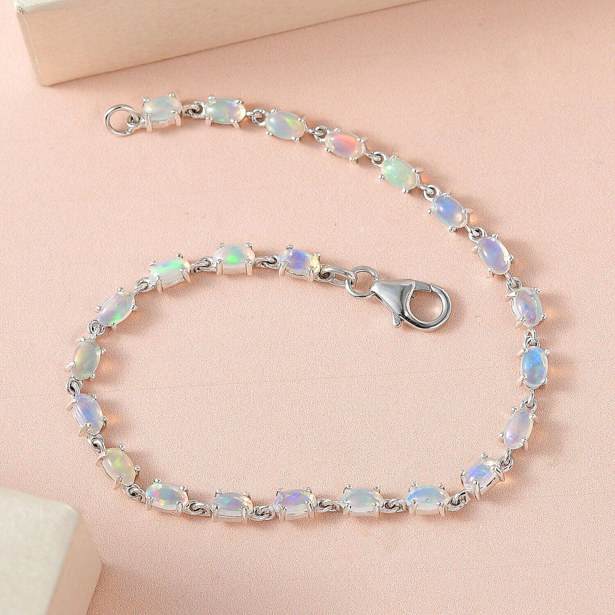 Ethiopian Welo Opal Link Bracelet (Size - 7) in Platinum Overlay Sterling Silver 3.77 Ct 7339194 1