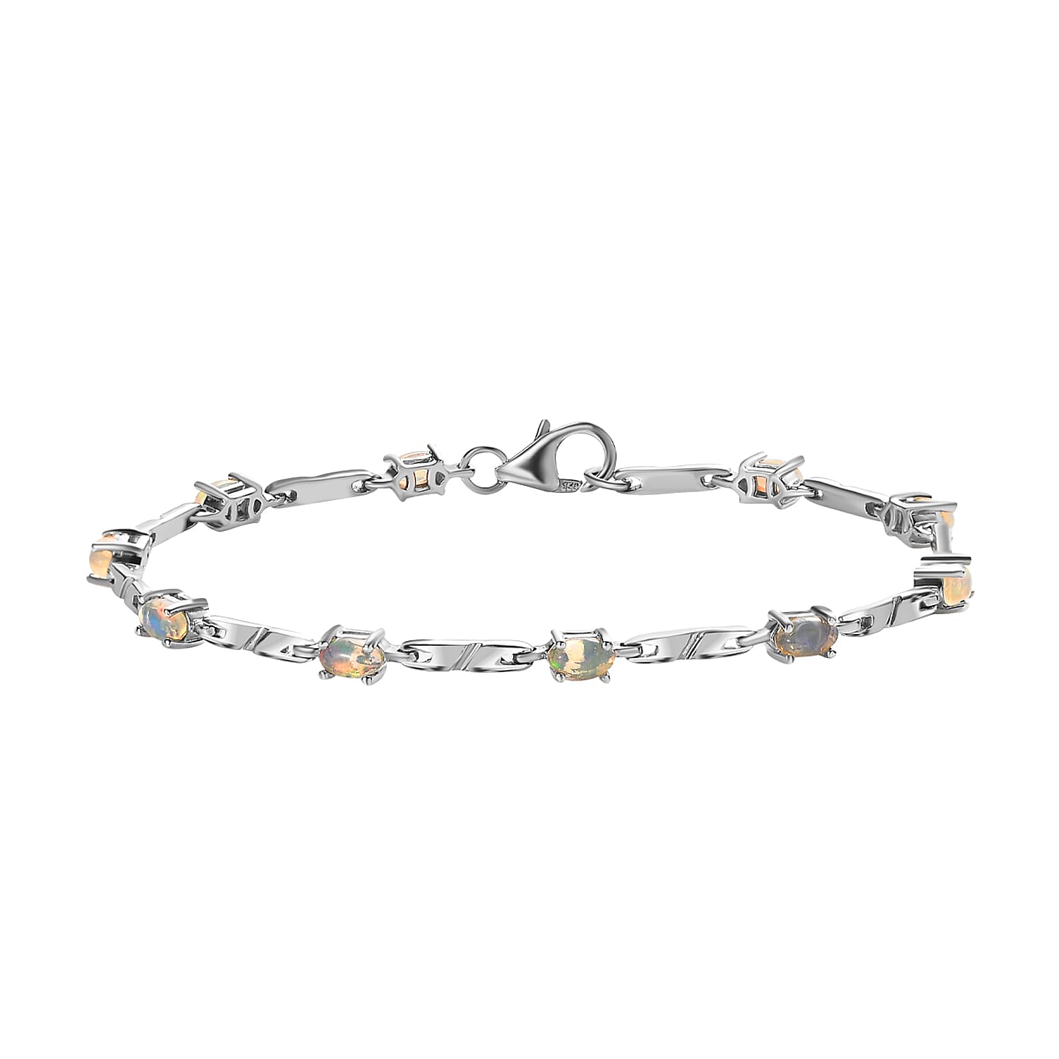 Ethiopian Welo Opal Bracelet (Size - 7.5) in Platinum Overlay Sterling Silver, Silver Wt. 7.00 Gms. 7535281 0