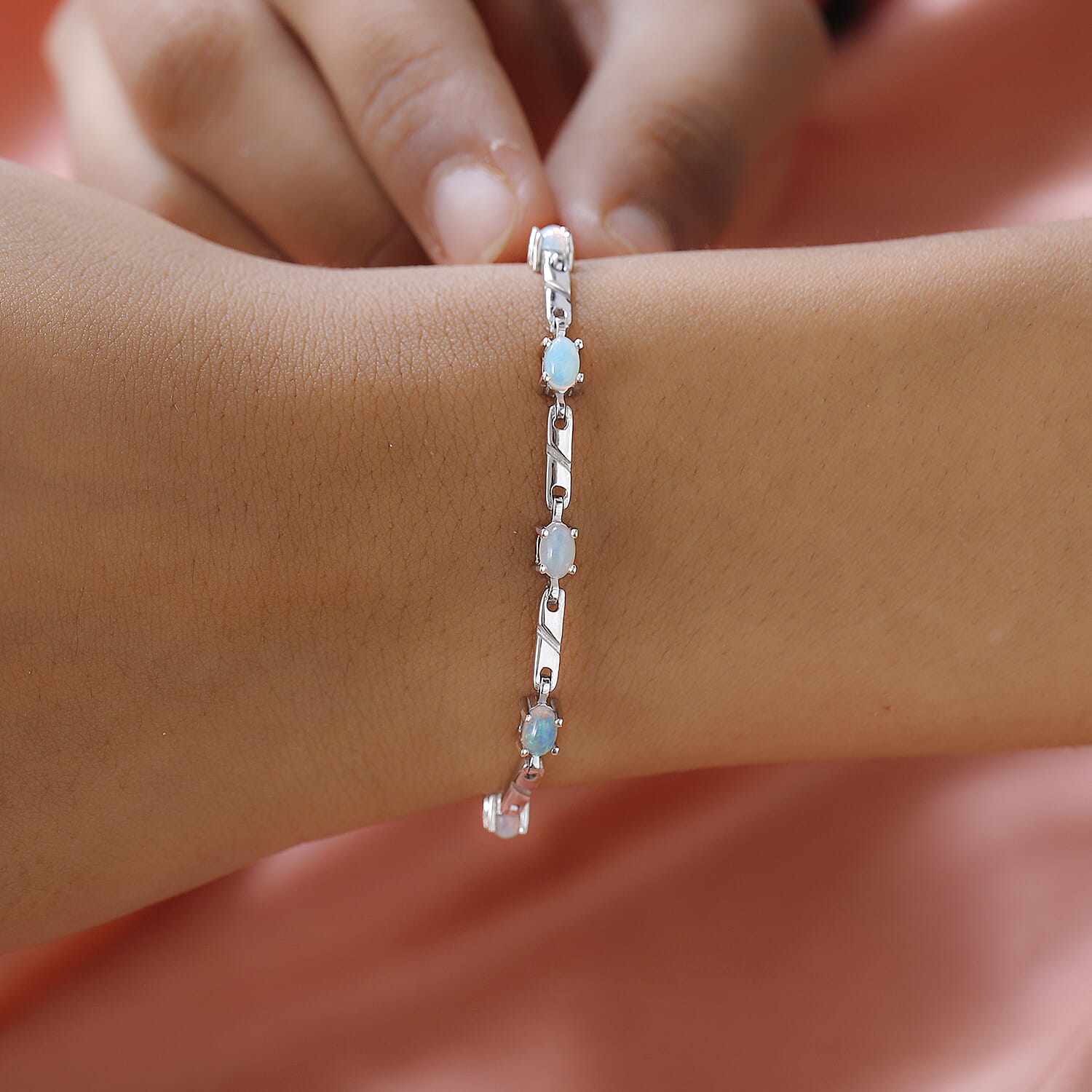 Ethiopian Welo Opal Bracelet (Size - 7.5) in Platinum Overlay Sterling Silver, Silver Wt. 7.00 Gms. 7535281 3