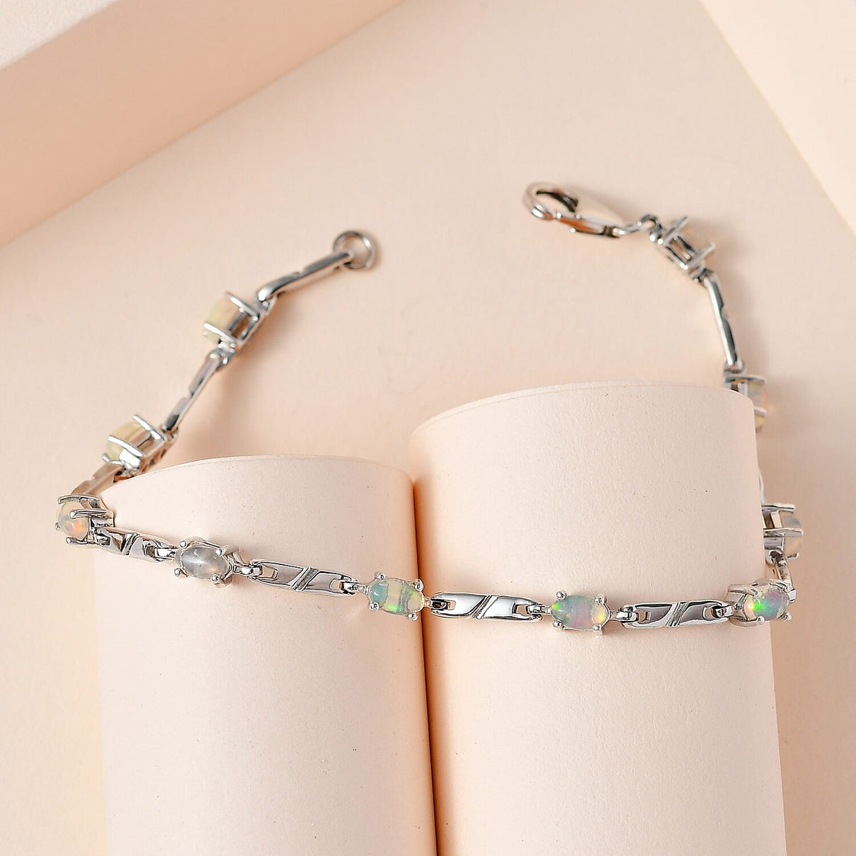 Ethiopian Welo Opal Bracelet (Size - 7) in Platinum Overlay Sterling, Silver Wt. 6.65 Gms. 7535273 1