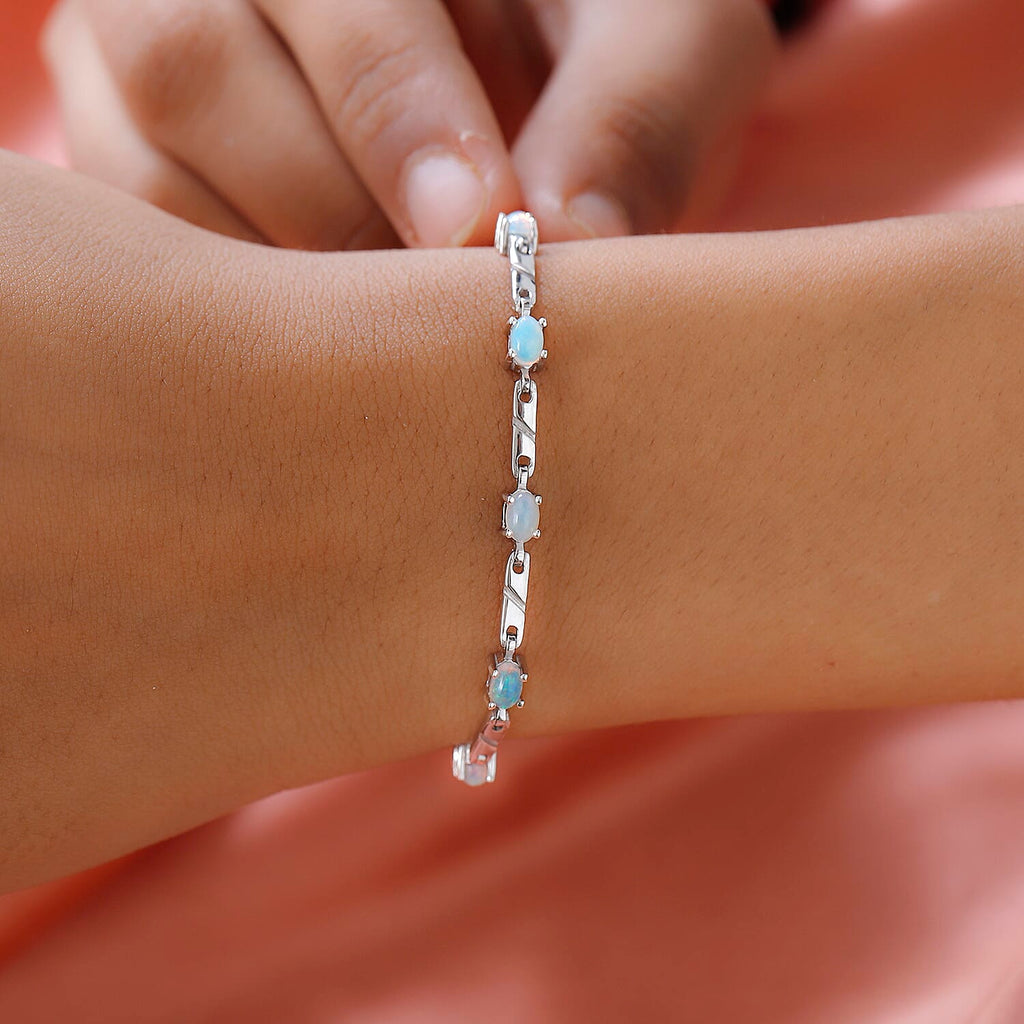 Ethiopian Welo Opal Bracelet (Size - 7) in Platinum Overlay Sterling, Silver Wt. 6.65 Gms.