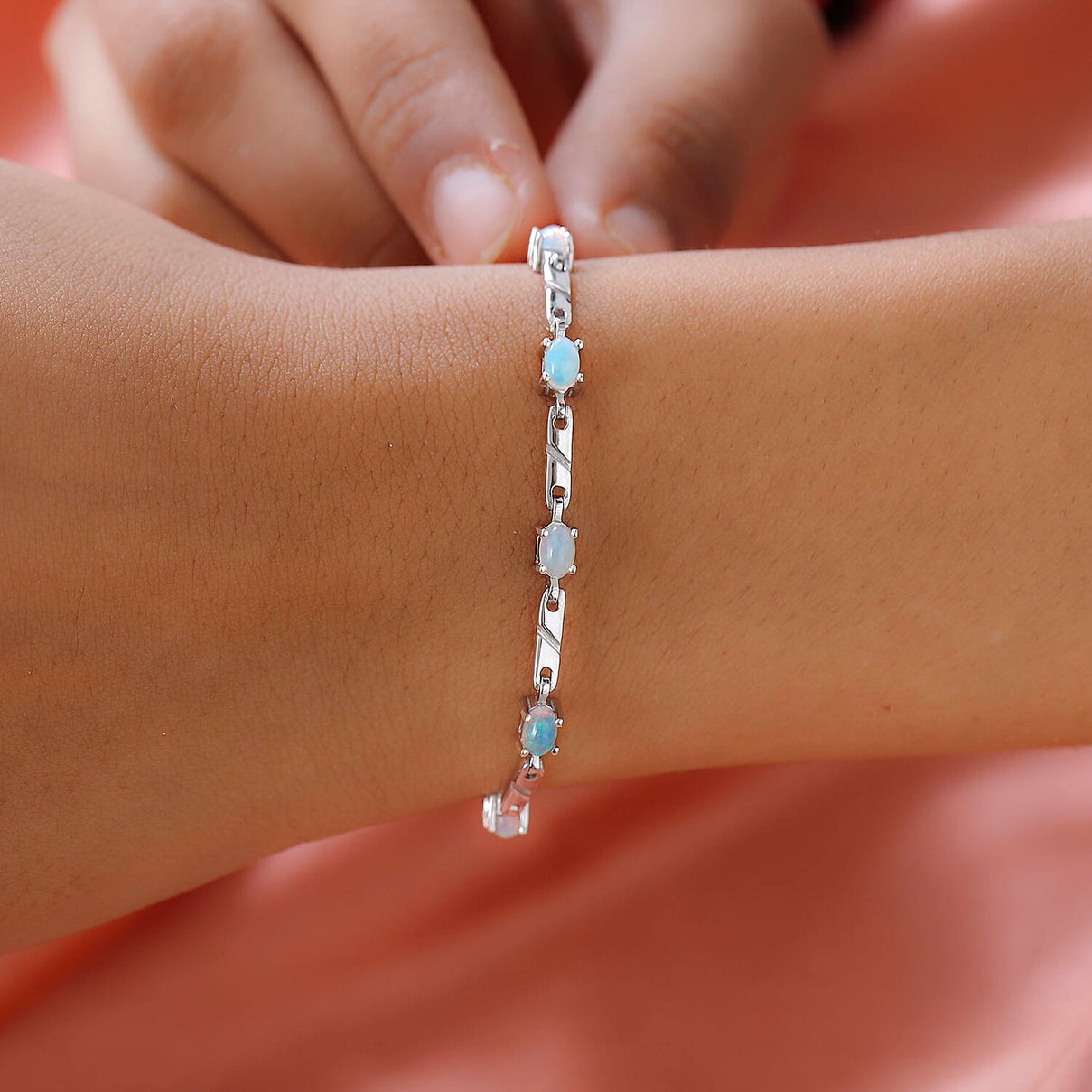 Ethiopian Welo Opal Bracelet (Size - 7) in Platinum Overlay Sterling, Silver Wt. 6.65 Gms. 7535273 2