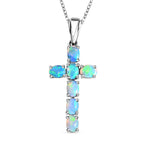 Ethiopian Welo Opal Cross Pendant with Chain (Size 20) in Platinum Overlay Sterling Silver