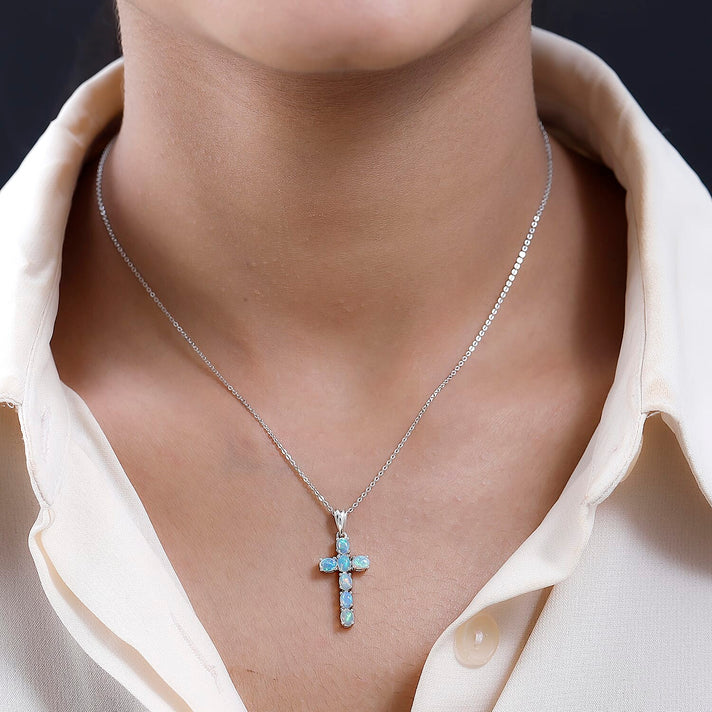 D'Joy - Citrine Cross Pendant with Chain (Size 20) in Platinum Overlay Sterling Silver 1.20 Ct. 4267167 2