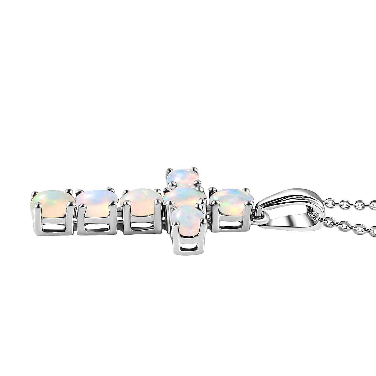 Ethiopian Opal Cross Pendant with Chain (Size 20 Inch) in Platinum Overlay Sterling Silver 4203291 5