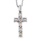 Ethiopian Welo Opal Cross Pendant with Chain (Size 20) in Platinum Overlay Sterling Silver
