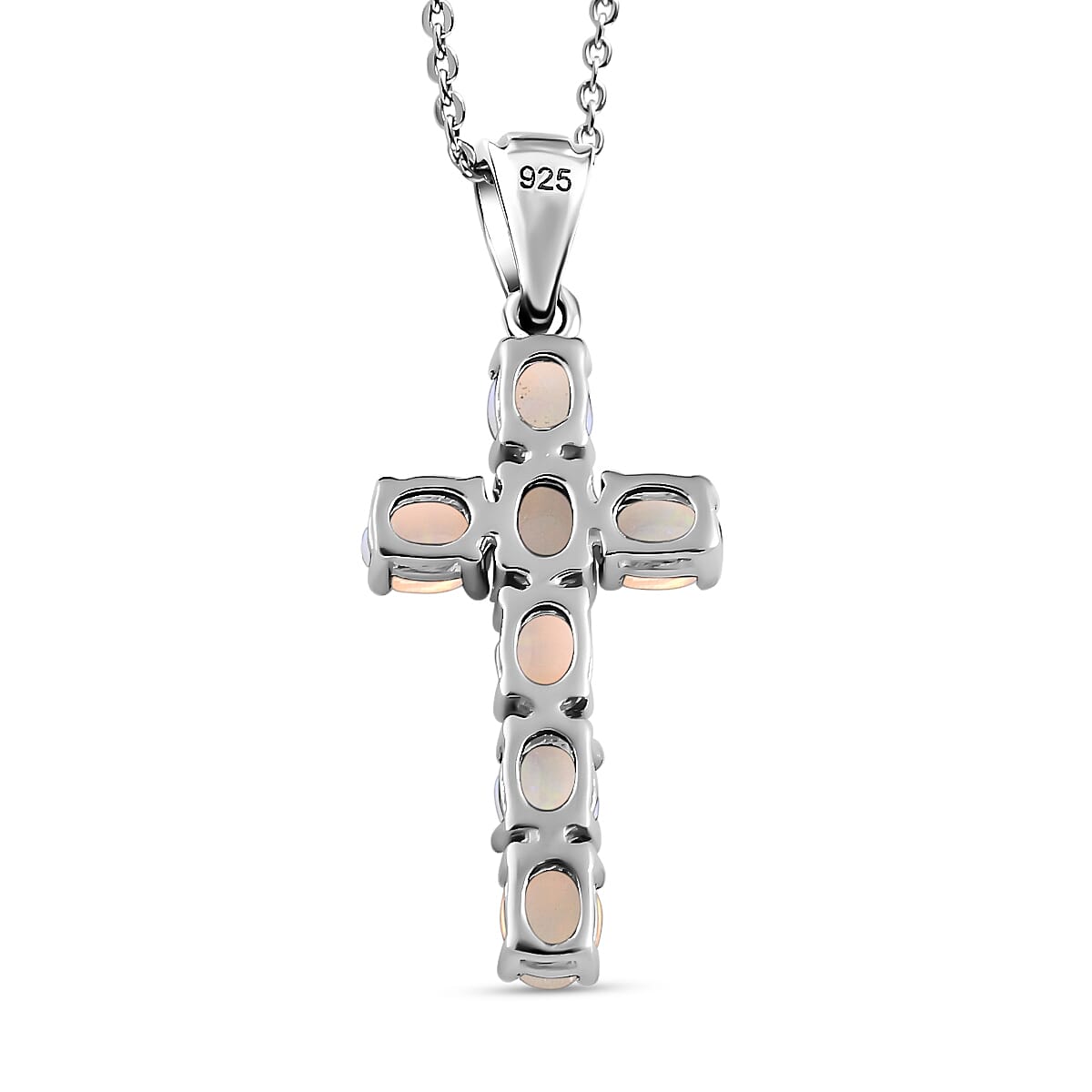Ethiopian Opal Cross Pendant with Chain (Size 20 Inch) in Platinum Overlay Sterling Silver 4203291 6