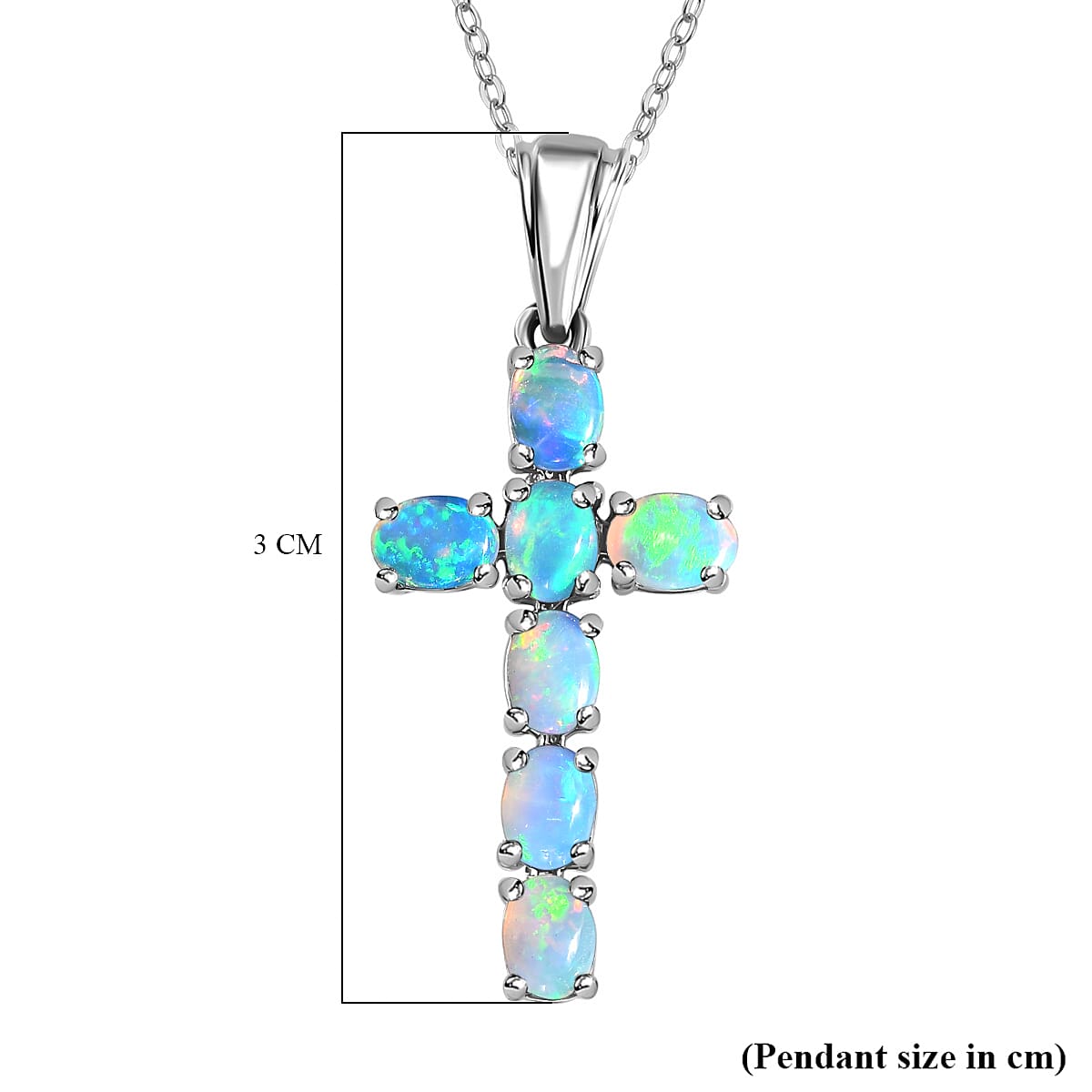 Ethiopian Opal Cross Pendant with Chain (Size 20 Inch) in Platinum Overlay Sterling Silver 4203291 8
