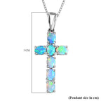 Ethiopian Welo Opal Cross Pendant with Chain (Size 20) in Platinum Overlay Sterling Silver
