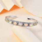 Ethiopian Opal Cuff Bangle in Rhodium Overlay Sterling Silver 2.74 Ct, Silver Wt. 22.21 Gms.