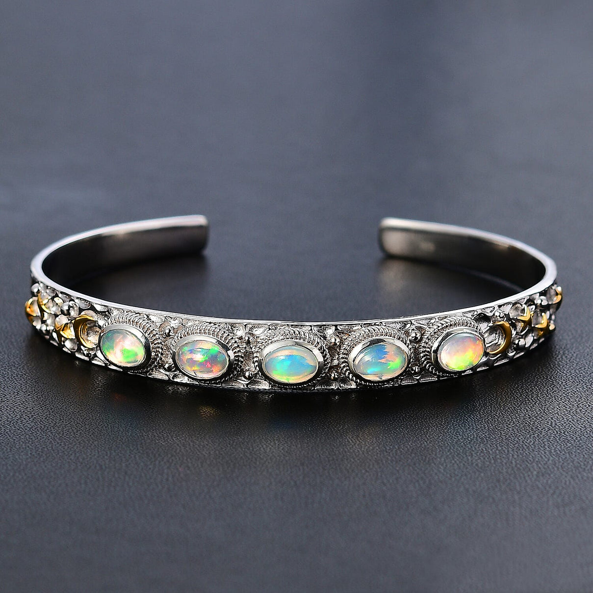Ethiopian Opal Cuff Bangle in Rhodium Overlay Sterling Silver 2.74 Ct, Silver Wt. 22.21 Gms. 7796556 3