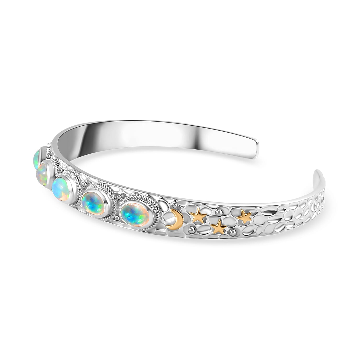 Ethiopian Opal Cuff Bangle in Rhodium Overlay Sterling Silver 2.74 Ct, Silver Wt. 22.21 Gms. 7796556 5