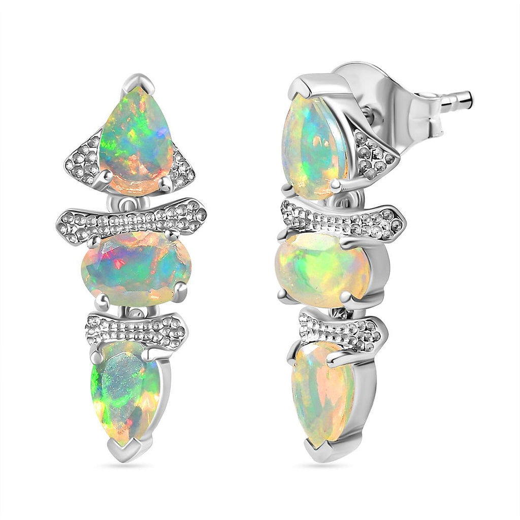 Ethiopian Welo Opal Dangle Earrings in Platinum Overlay Sterling Silver 2.10 Ct.