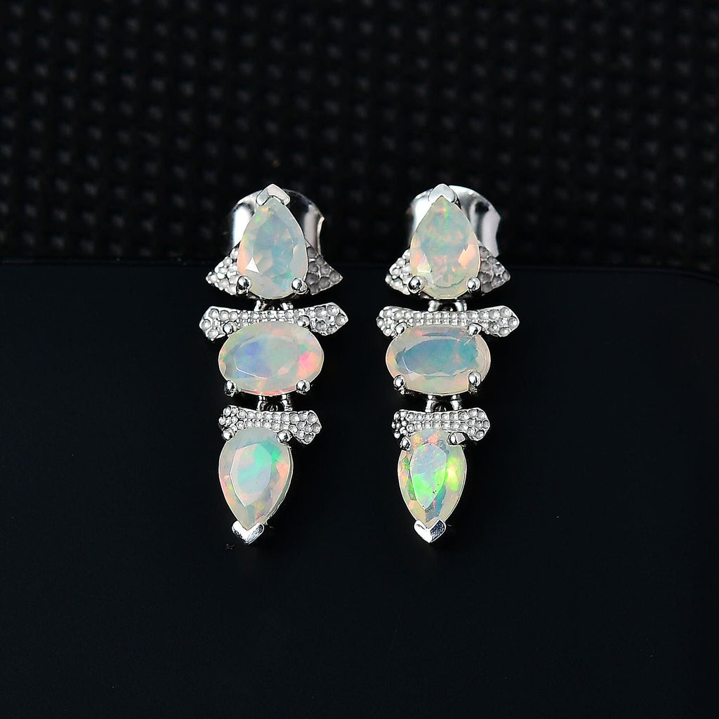Ethiopian Welo Opal Dangle Earrings in Platinum Overlay Sterling Silver 2.10 Ct.