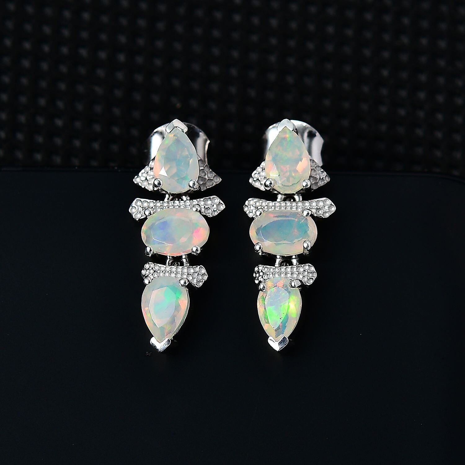 Ethiopian Welo Opal Dangle Earrings in Platinum Overlay Sterling Silver 2.10 Ct. 7722036 1
