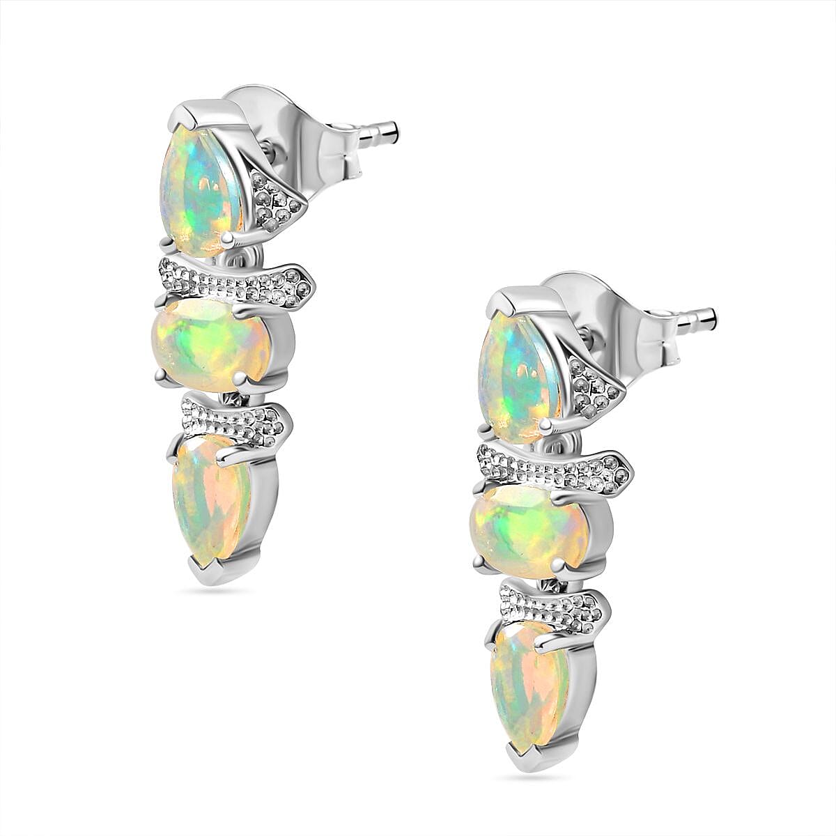 Ethiopian Welo Opal Dangle Earrings in Platinum Overlay Sterling Silver 2.10 Ct. 7722036 3
