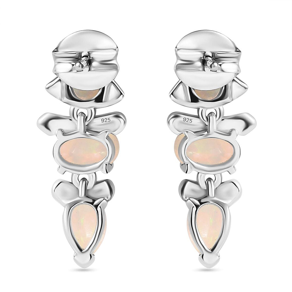 Ethiopian Welo Opal Dangle Earrings in Platinum Overlay Sterling Silver 2.10 Ct.