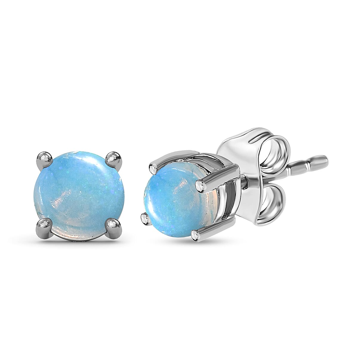 Royal Bali Collection - Mega Deal - Ethiopian Welo Opal Solitaire Earrings with Push Back in Platinum Overlay Sterling Silver 7544868 0
