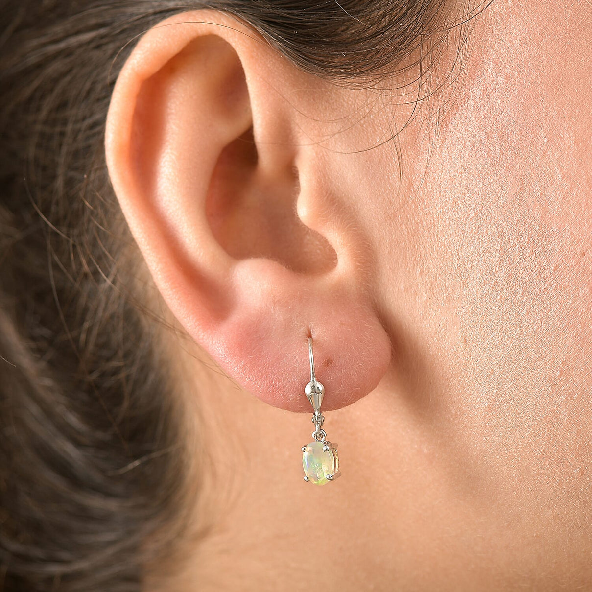 Ethiopian Opal Earring with Lever Back in Platinum Overlay Sterling Silver 1.01 Ct. 8100012 2