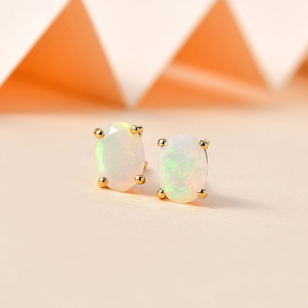 Ethiopian Welo Opal Solitaire Stud Earrings in 18K Vermeil Yellow Gold Plated Sterling Silver 7768642 2