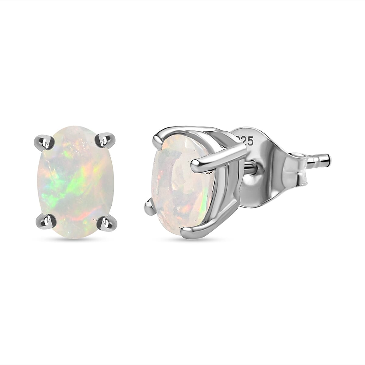 Ethiopian Opal Earring With Push Back in Rhodium Overlay Sterling Silver 7928112 0