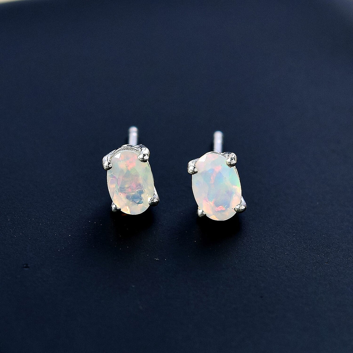 Ethiopian Opal Earring With Push Back in Rhodium Overlay Sterling Silver 7928112 1