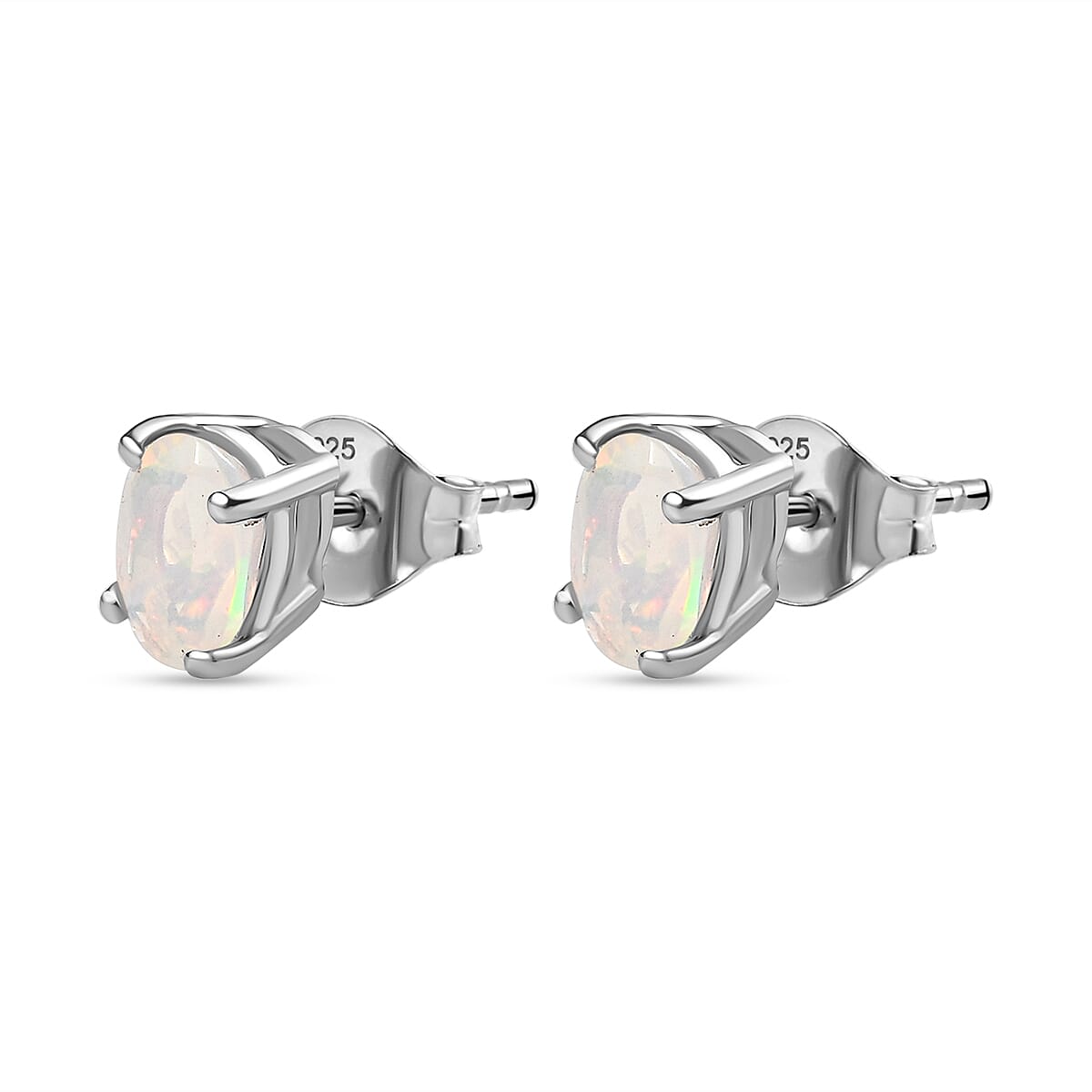 Ethiopian Opal Earring With Push Back in Rhodium Overlay Sterling Silver 7928112 3