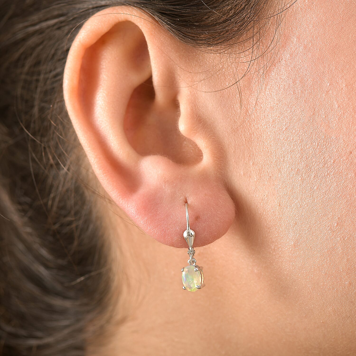 Ethiopian Opal Earring with Lever Back in Platinum Overlay Sterling Silver 1.01 Ct. 8100012 8