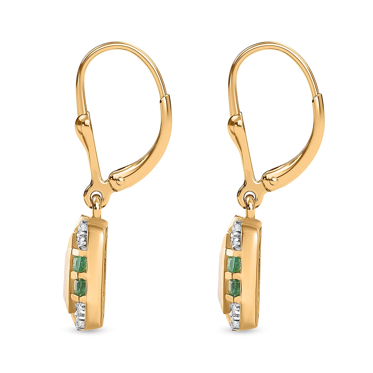 Ethiopian Welo Opal, Emerald &amp; Moissanite Earrings with Lever Back in 18K Vermeil Yellow Gold Plated Sterling Silver 1.88 Ct. 7742467 5