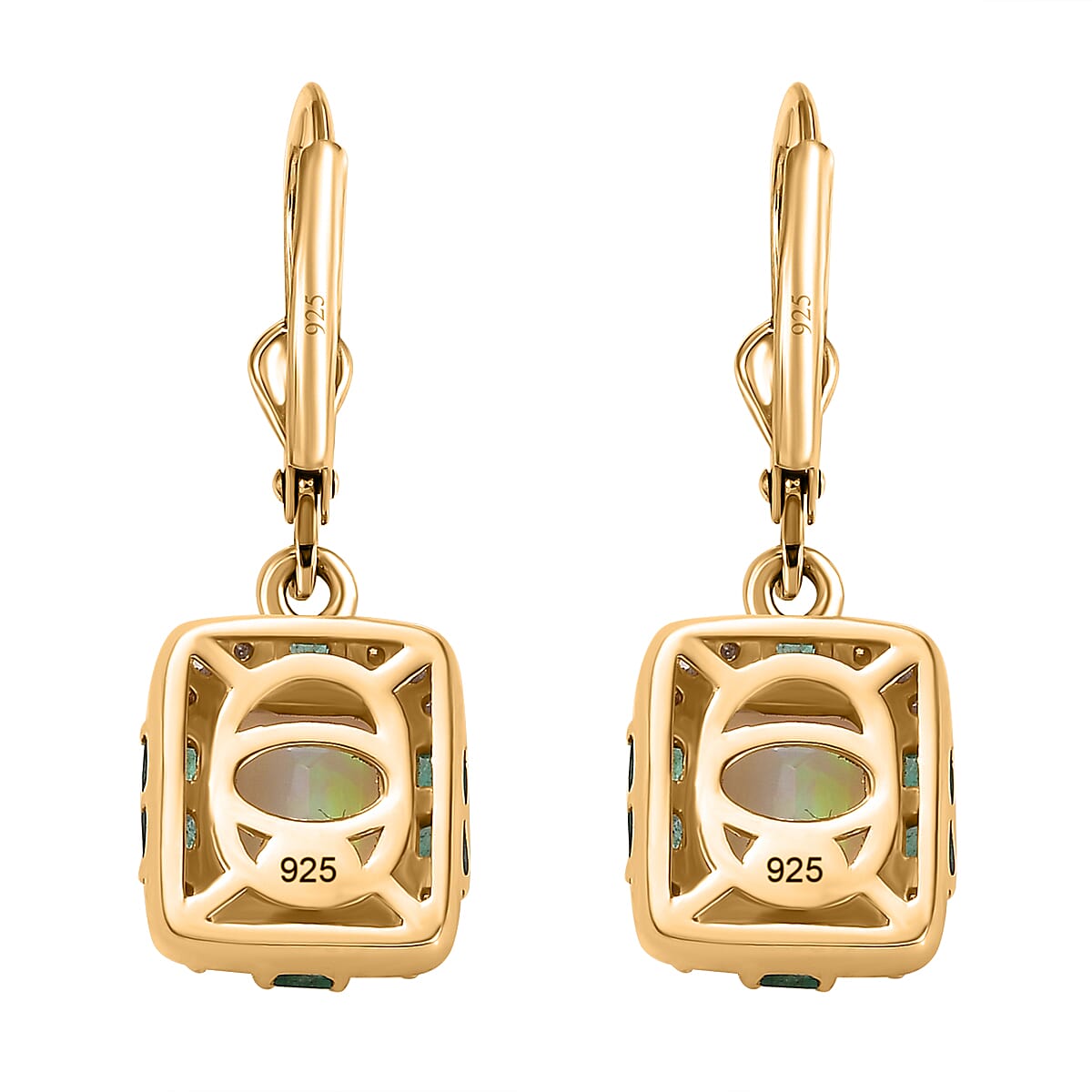 Ethiopian Welo Opal, Emerald &amp; Moissanite Earrings with Lever Back in 18K Vermeil Yellow Gold Plated Sterling Silver 1.88 Ct. 7742467 6