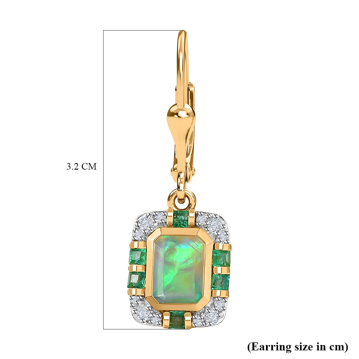 Ethiopian Welo Opal, Emerald &amp; Moissanite Earrings with Lever Back in 18K Vermeil Yellow Gold Plated Sterling Silver 1.88 Ct. 7742467 7