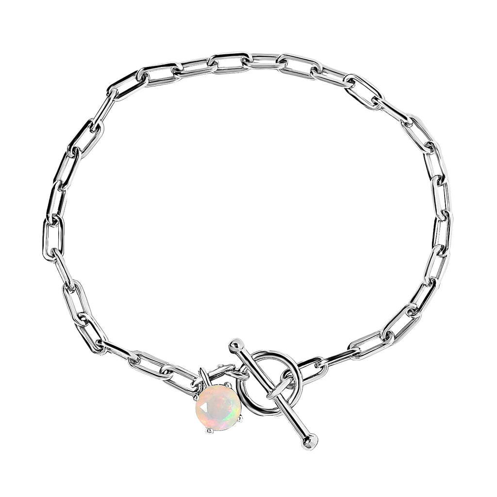 D'Joy Ethiopian Welo Opal Paperclip Bracelet (Size - 7.5) with T Bar Clasp in Platinum Overlay Sterling Silver