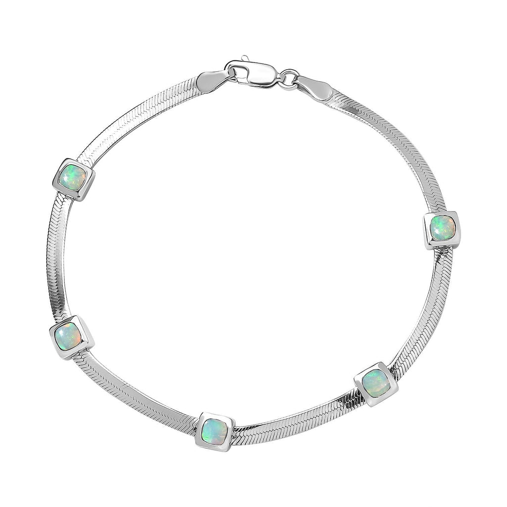 Ethiopian Welo Opal Herringbone Bracelet (Size - 7) in Platinum Overlay Sterling Silver 1.30 Ct