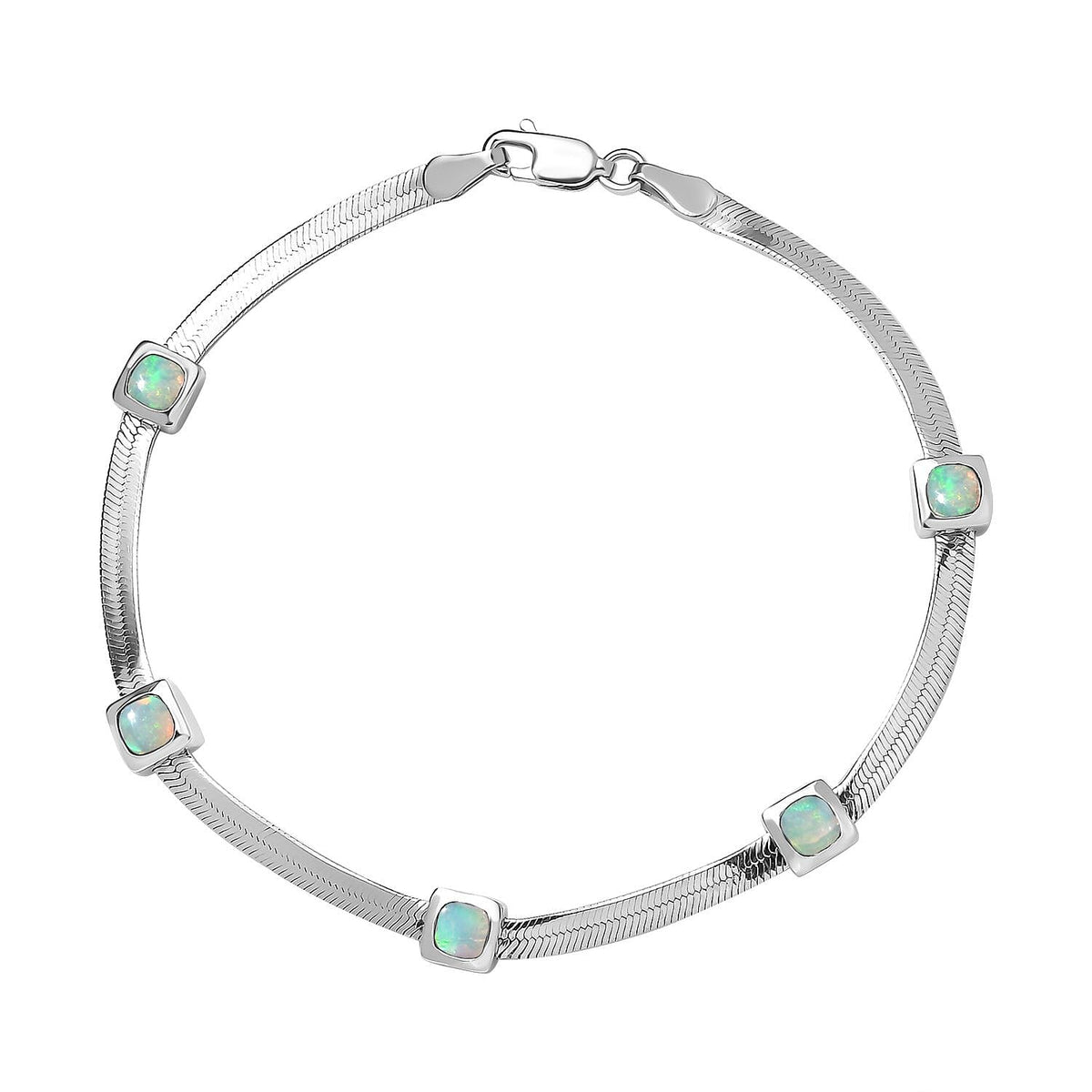 Ethiopian Welo Opal Herringbone Bracelet (Size - 7) in Platinum Overlay Sterling Silver 1.30 Ct 7794089 0