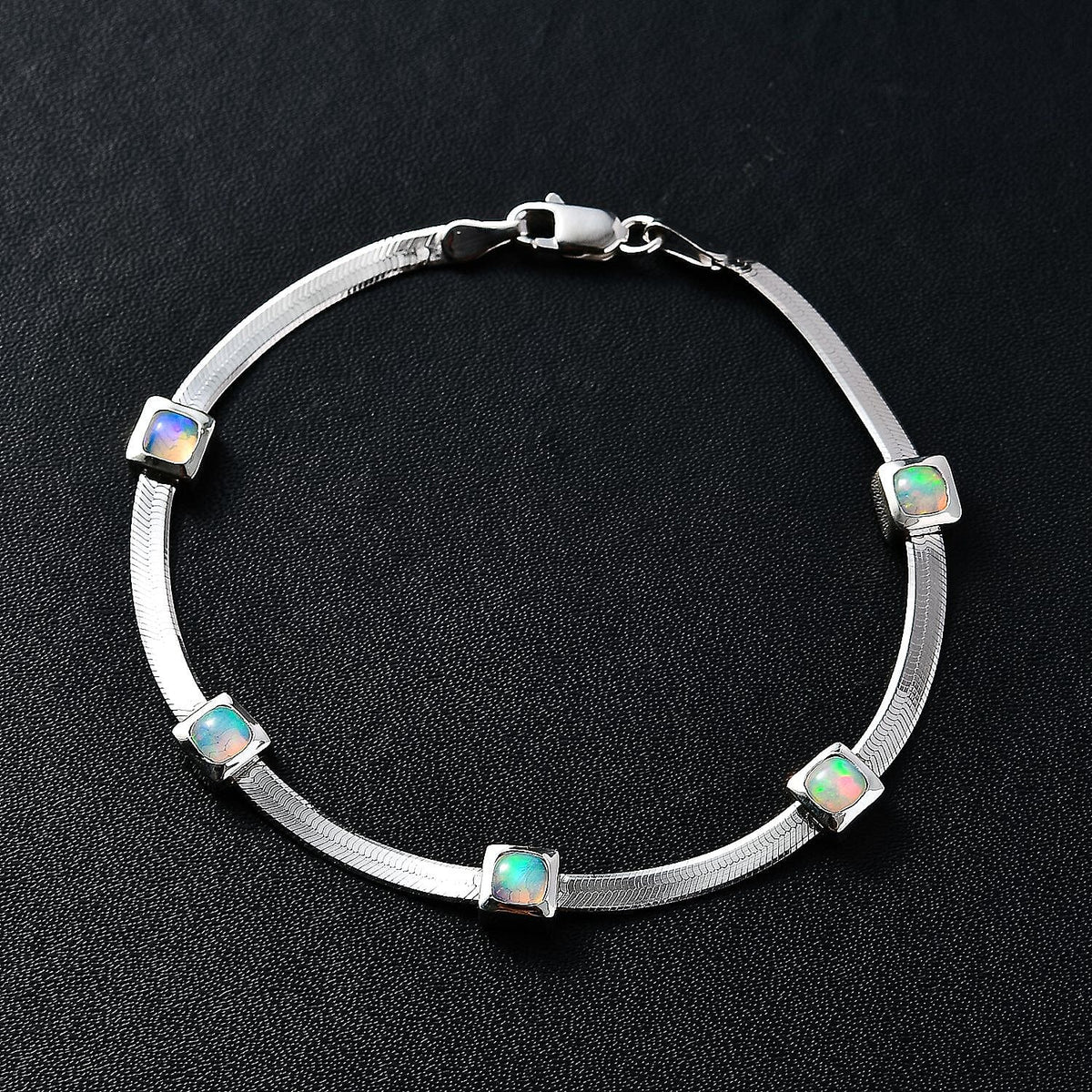 Ethiopian Welo Opal Herringbone Bracelet (Size - 7) in Platinum Overlay Sterling Silver 1.30 Ct 7794089 3