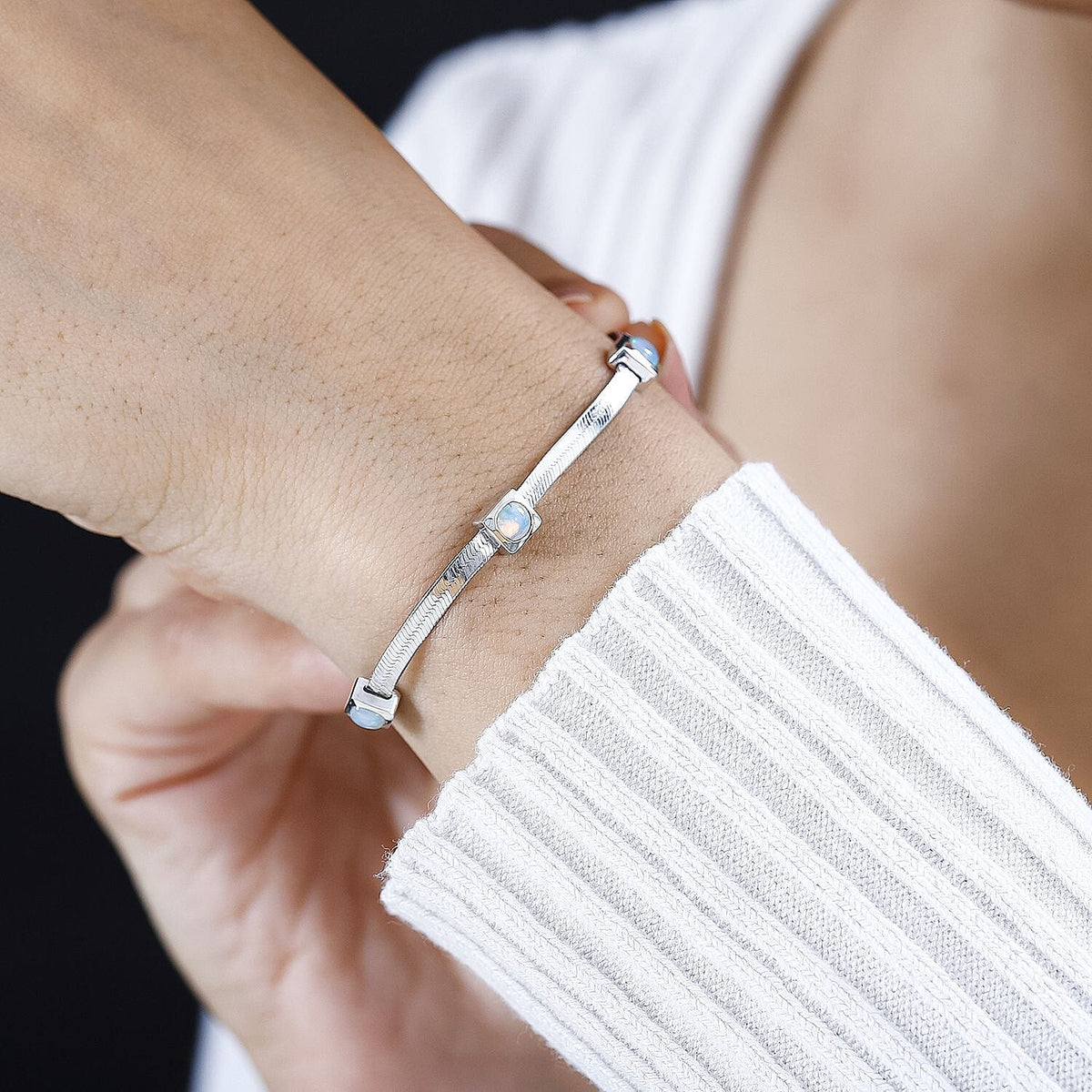 Ethiopian Welo Opal Herringbone Bracelet (Size - 7) in Platinum Overlay Sterling Silver 1.30 Ct 7794089 4