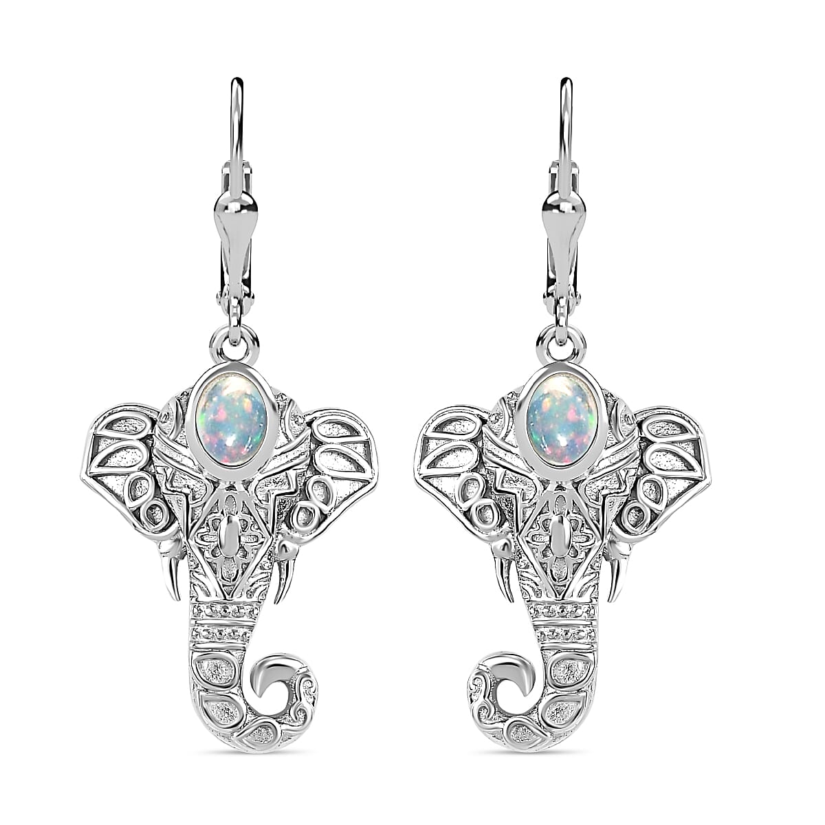 Ethiopian Opal  Fancy Earring in rhodium Sterling Silver 0.70 ct,  Silver Wt. 6 Gms  0.610  Ct. 7847250 0
