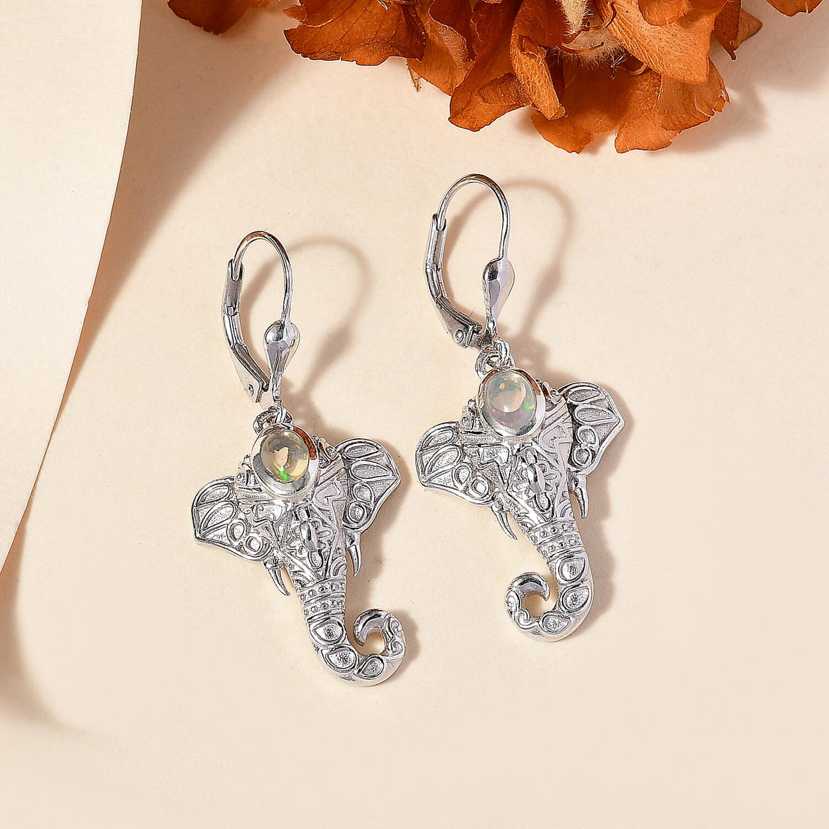 Ethiopian Opal  Fancy Earring in rhodium Sterling Silver 0.70 ct,  Silver Wt. 6 Gms  0.610  Ct. 7847250 1