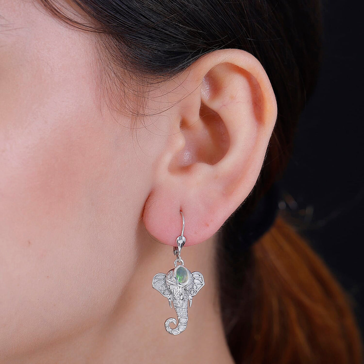 Ethiopian Opal  Fancy Earring in rhodium Sterling Silver 0.70 ct,  Silver Wt. 6 Gms  0.610  Ct. 7847250 3