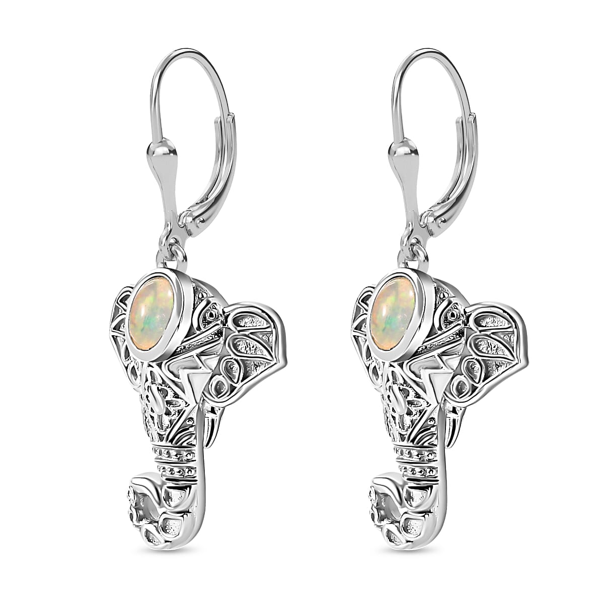 Ethiopian Opal  Fancy Earring in rhodium Sterling Silver 0.70 ct,  Silver Wt. 6 Gms  0.610  Ct. 7847250 4