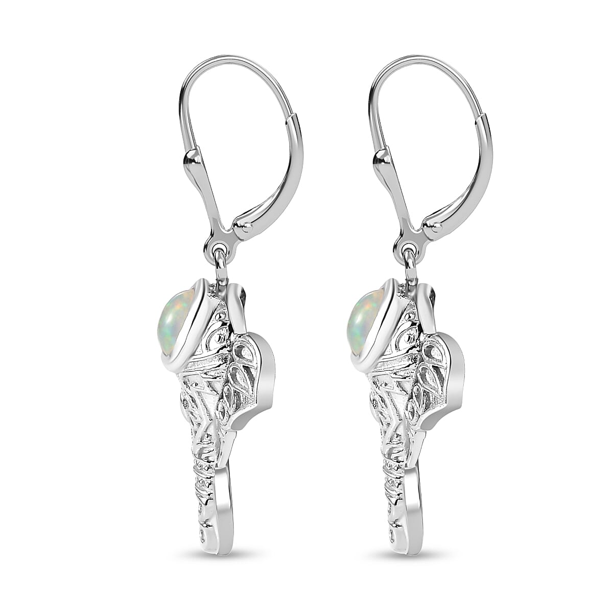 Ethiopian Opal  Fancy Earring in rhodium Sterling Silver 0.70 ct,  Silver Wt. 6 Gms  0.610  Ct. 7847250 5