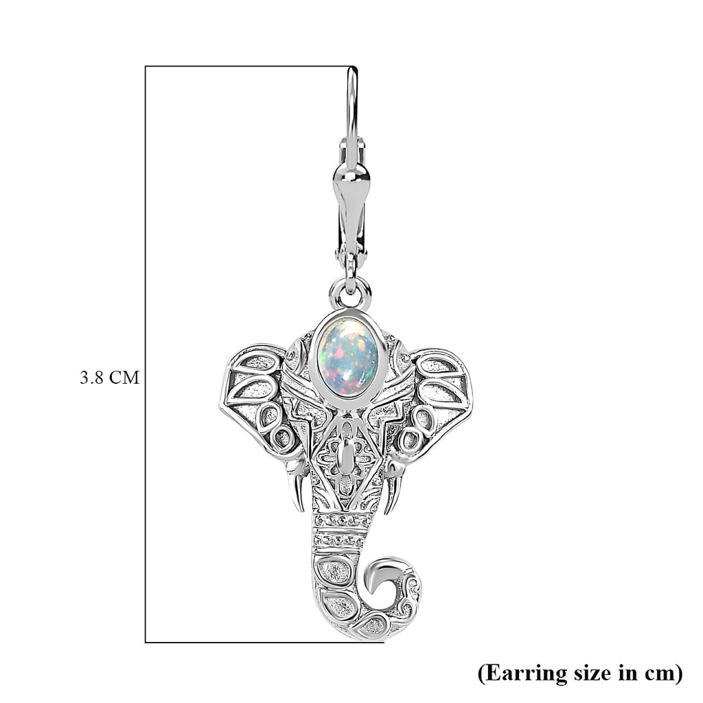 Ethiopian Opal  Fancy Earring in rhodium Sterling Silver 0.70 ct,  Silver Wt. 6 Gms  0.610  Ct.
